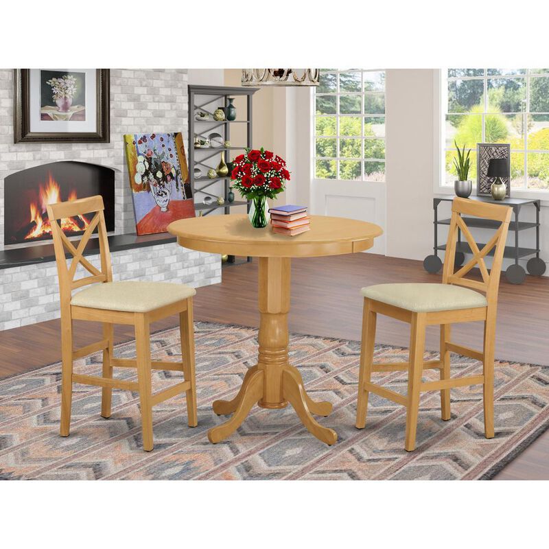JAPB3-OAK-C 3 Pc counter height set-pub Table and 2 Dining Chairs.