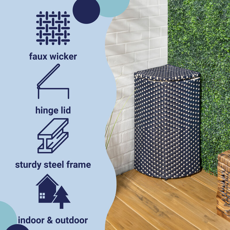 Chloe All-Weather Wicker/Metal Corner Hideaway Outdoor Trash Can