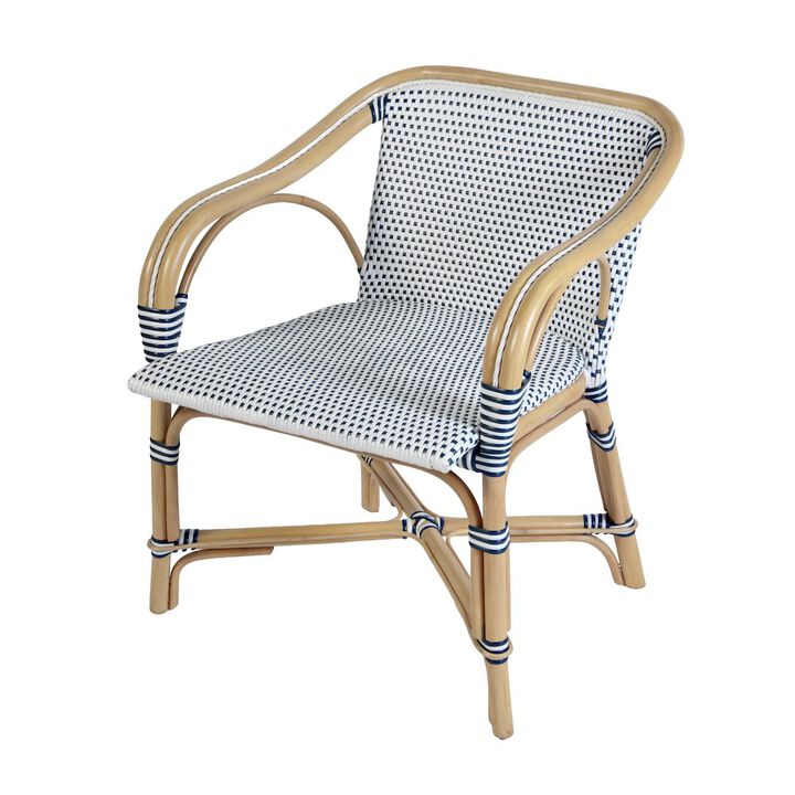 Butler Specialty Portofino 18.75 in. Seat Height Rattan Arm Chair, White and Navy
