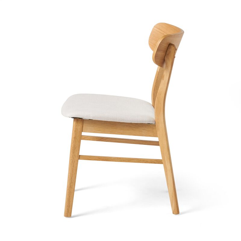 Mexy Dining Side Chair Set of 2, Open Curved, Light Beige, Brown Wood image number 4