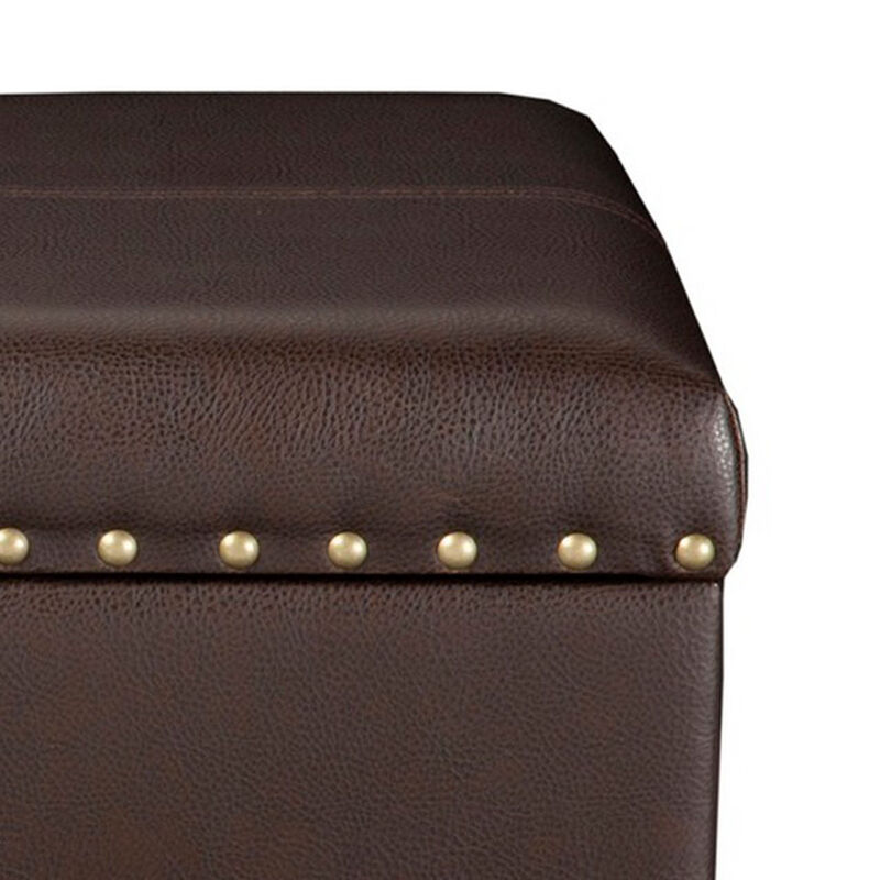 Leatherette Upholstered Wooden Storage Bench with Nail Head Trim Accent, Espresso Brown image number 3
