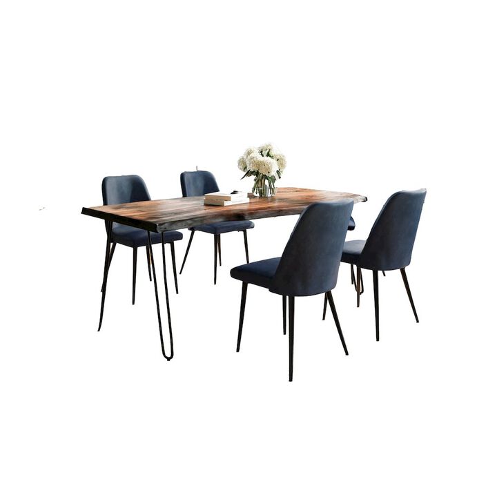 Jofran Five Piece Solid Acacia Dining Set with Upholstered Mid-Century Modern Chairs