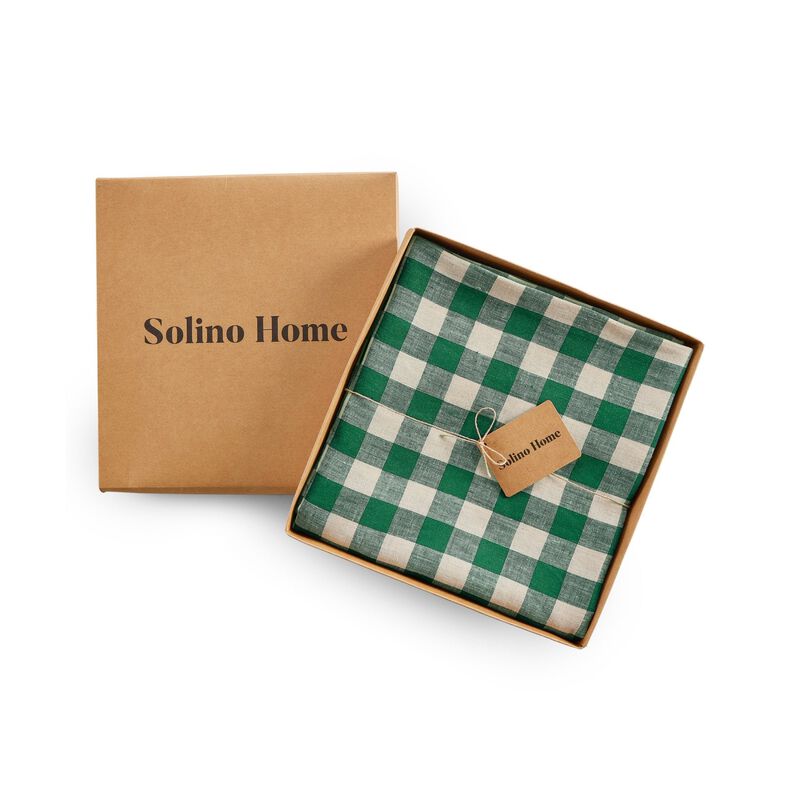 Solino Home Morgan Check 100% Linen Round Tablecloth &ndash; Handcrafted, Machine Washable, Perfect for Holiday and Everyday Dining