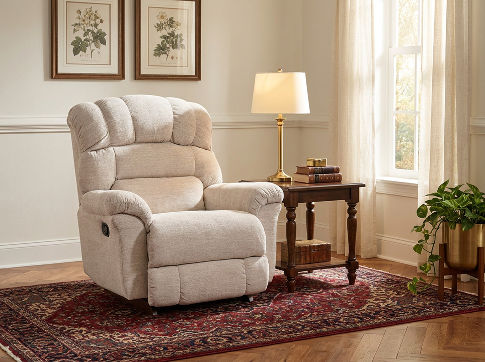 Randell Cream Power Rocking Recliner with Headrest & Lumbar