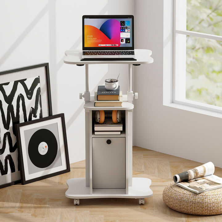 Adjustable Mobile Standing Desk Cart with Tilt Desktop and Cabinet