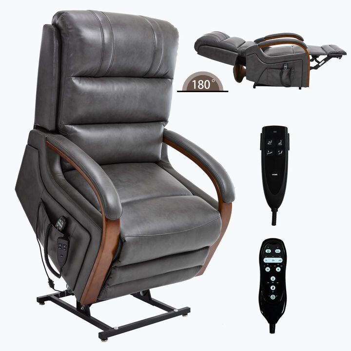 Power Leatheraire Lift Recliner Chair Dual Motor Infinite Position with Solid Wood Armrests, Heat Massage