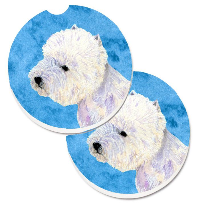 Caroline's Treasures Blue Westie Set of 2 Cup Holder Car Coasters LH9360BUCARC, 2.56, Multicolor