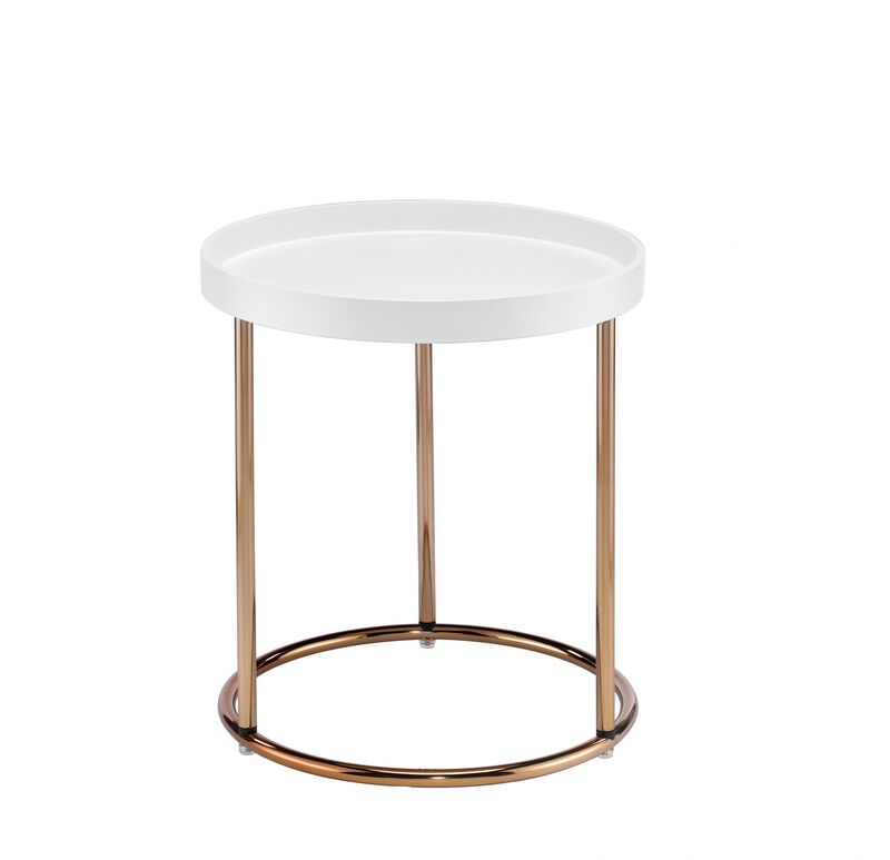 Homezia 22" Copper And White Solid Wood And Steel Round End Table image number 1