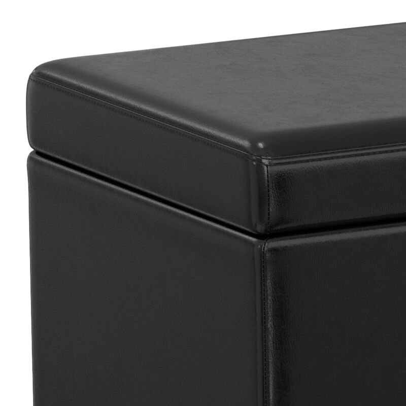 Avalon Extra Large Storage Ottoman Bench in Midnight Black Faux Leather