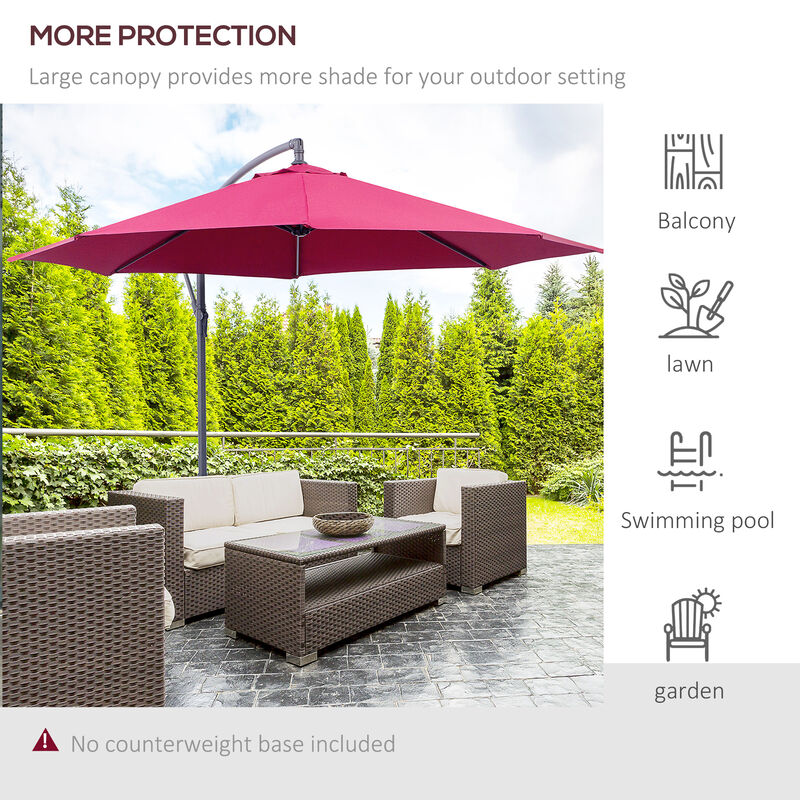 Outsunny 10' Cantilever Hanging Tilt Offset Patio Umbrella with UV & Water Fighting Material and a Sturdy Stand, Red