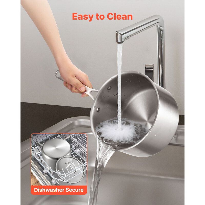 Stainless Steel 4 Qt Saucepan with Glass Lid, Nonstick Small Cooking Pot-Silver image number 5