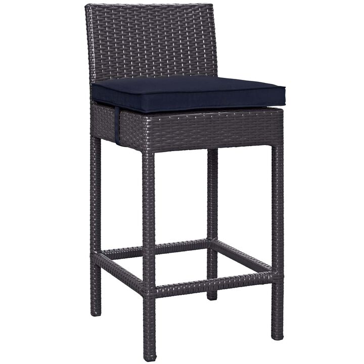 Modway Convene Wicker Rattan Outdoor Patio Bar Stool with Cushion in Espresso Navy
