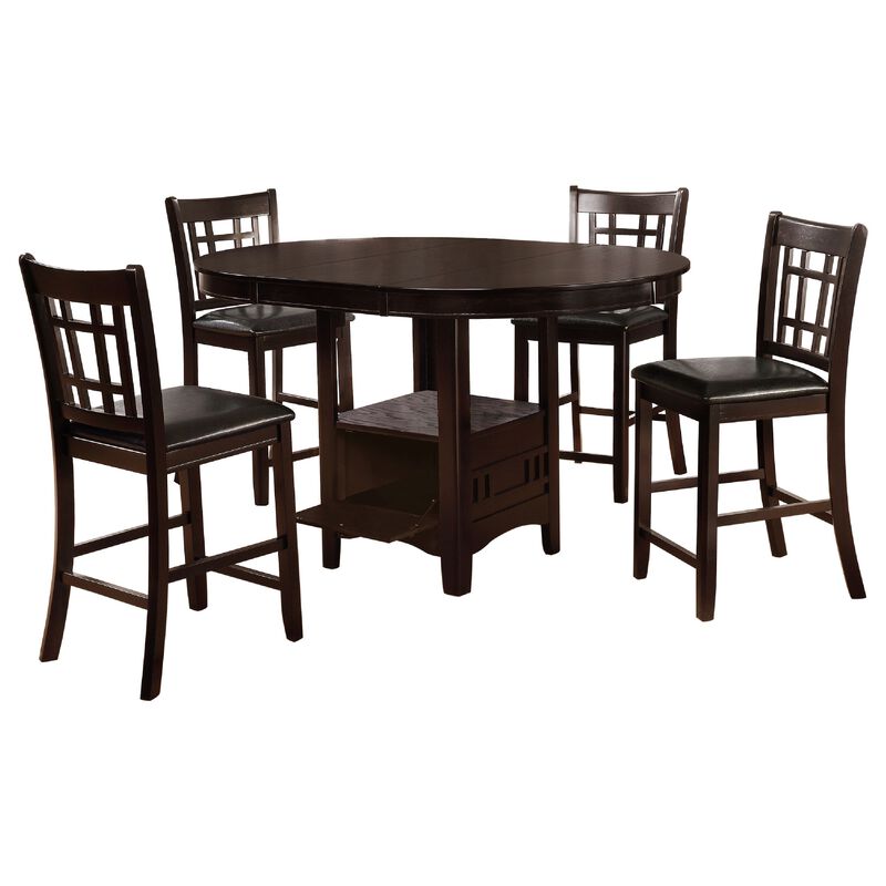 Lessa 5pc Counter Height Dining Table Set w 4 Chairs, Expandable Leaf, Brown - Benzara