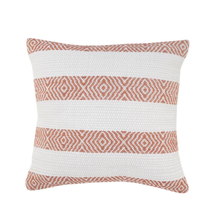 20" Orange and White Geometric Striped Square Throw Pillow