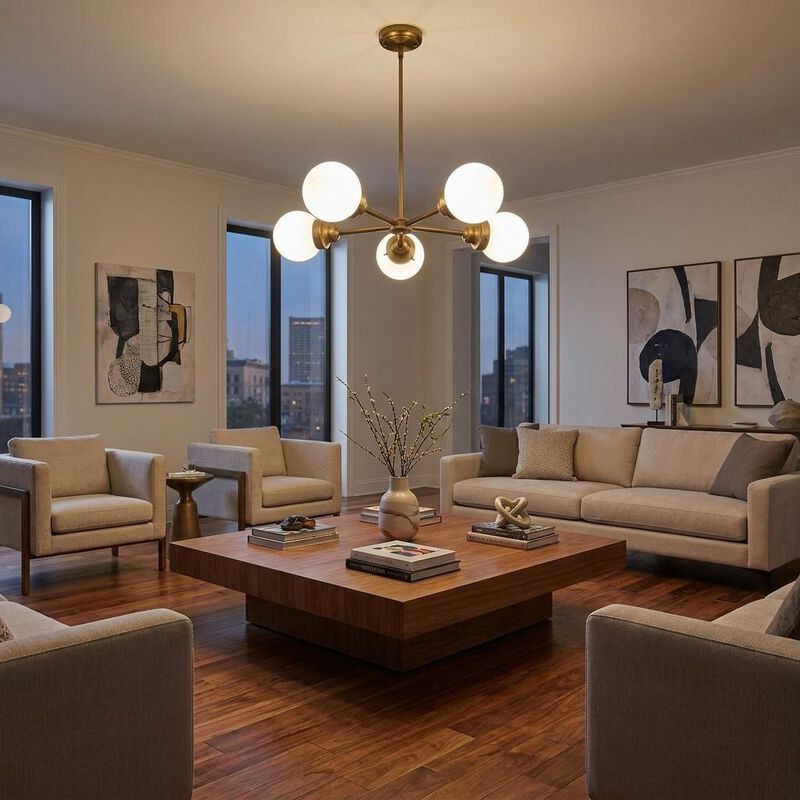 HomeRoots Bronze Five Light Metal Dimmable Chandelier With White Shades image number 1