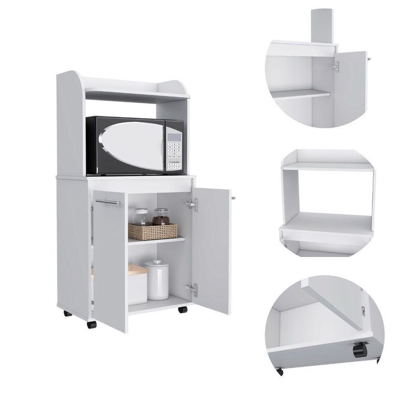 DEPOT E-SHOP Lucca Kitchen Cart, Countertop, Two-Door Cabinet, One Open Shelf, Two Internal Shelves-White, For Kitchen