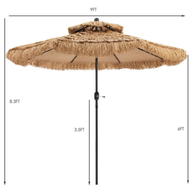 Hivvago 9 Feet Thatched Tiki Umbrella with 8 Ribs