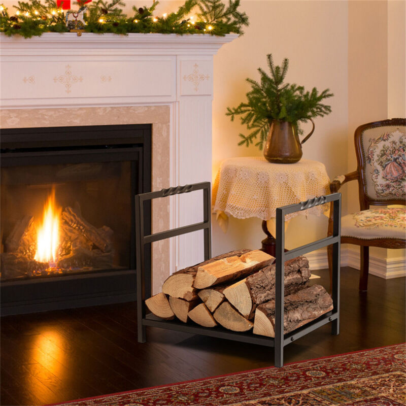 Firewood Log Rack with Unique Handle and Raised Feet-Black image number 1