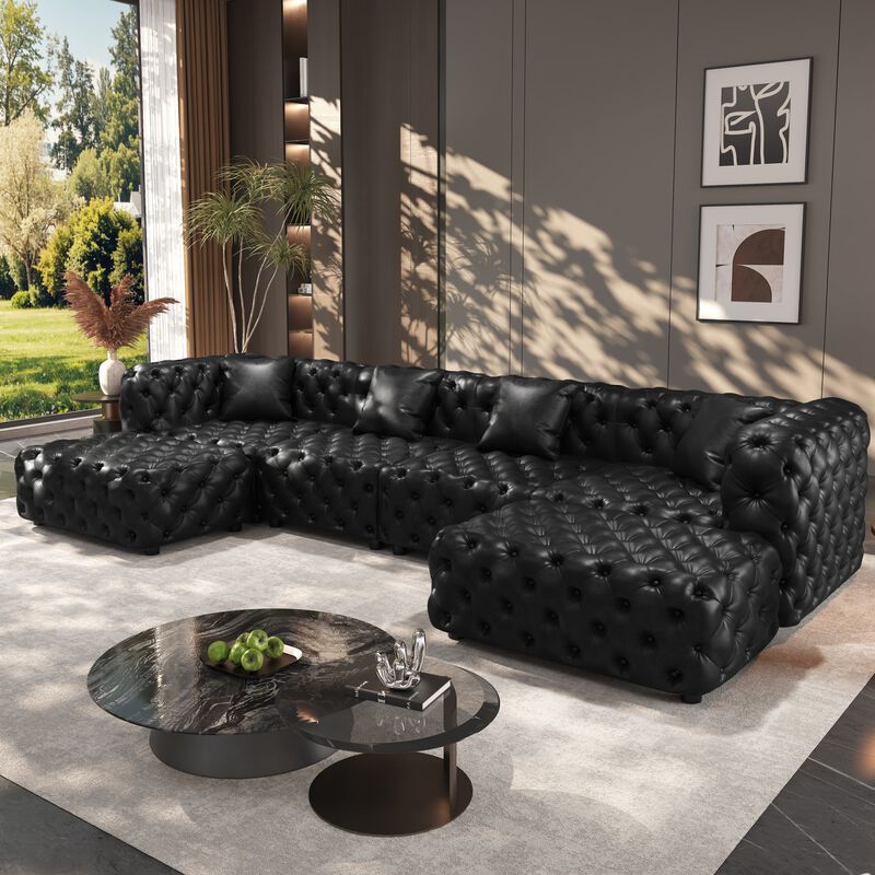 Whisen 4-Seat Modern Modular Sectional with 2 Ottomans, Faux Leather Upholstered, for Living Room image number 1
