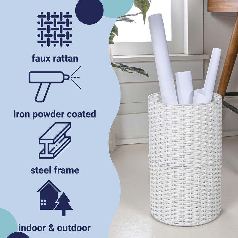 Cecil Modern Faux Wicker Cylinder Waste Basket