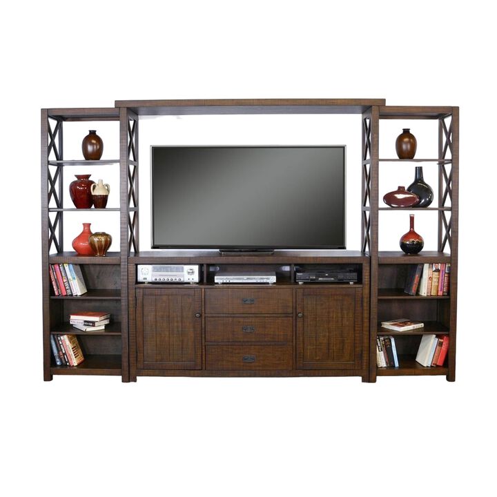 Flint 4pc TV Wall Entertainment Console, 2 Pier, Bridge, Brown  - Benzara