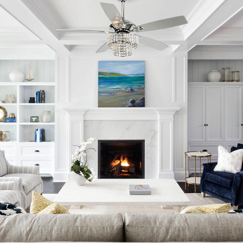 52 in. Chrome Crystal Chandelier Ceiling Fan with Light and Remote