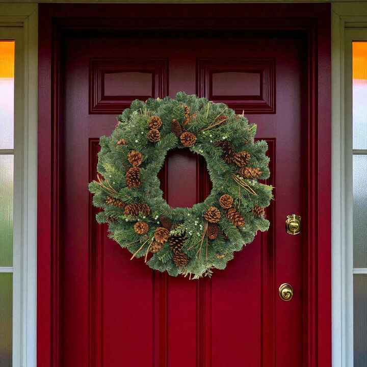 Mixed Pine Wreath with Pinecones – Holiday Wreath for Front Door, Fireplace, or Window Display