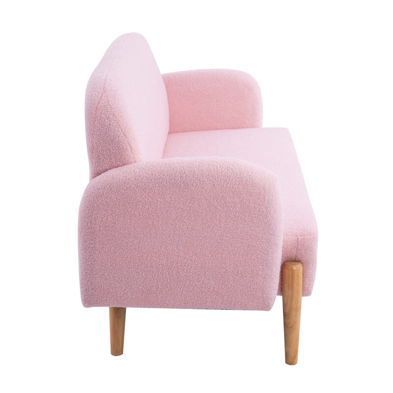 59.1" Teddy Velvet Pink Two-Seater Sofa with Three Lumbar Pillows