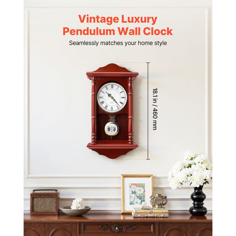 Grandfather Clock Vintage Pendulum Wall Clock 18 in with Quartz Movement image number 1