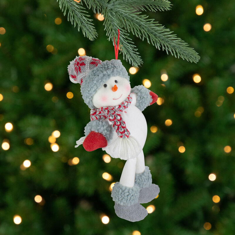 14" Gray and Red Plush Snowman Hanging Christmas Ornament image number 1