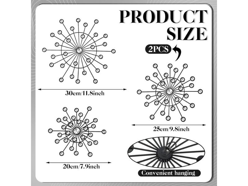 Set of 4 Metal Sunburst Wall Decor Crystal Starburst Art for Home Black image number 2