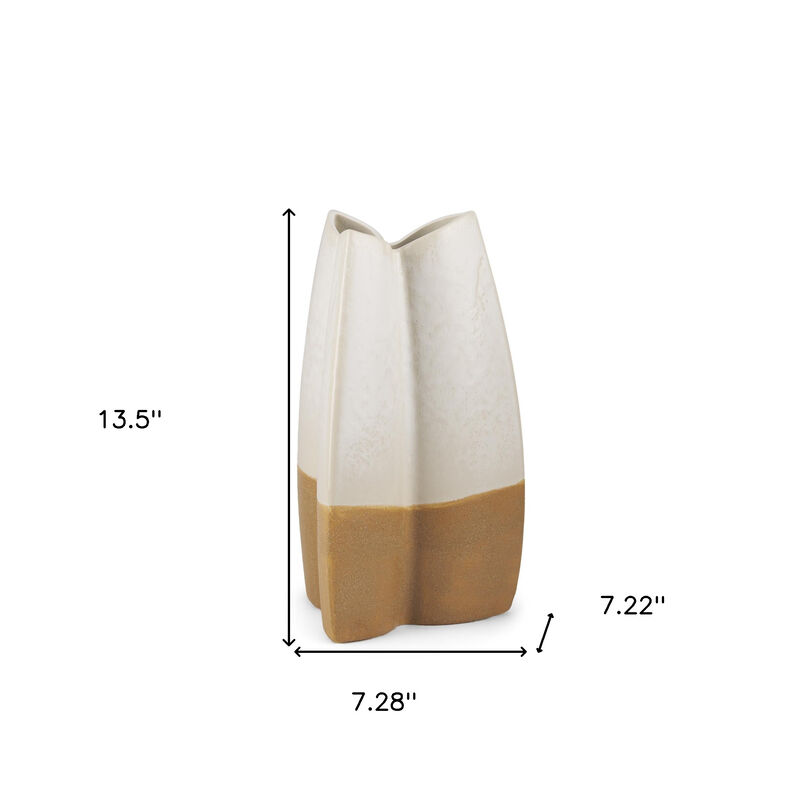HomeRoots 14" Cream And Beige Color Block Ceramic Table Vase image number 3