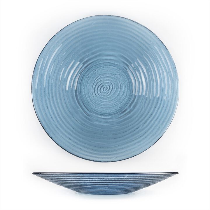 Glass Dinnerware dia.17.75" h:3" 4.5 qt. Round Transparent Blue Glass Bowl