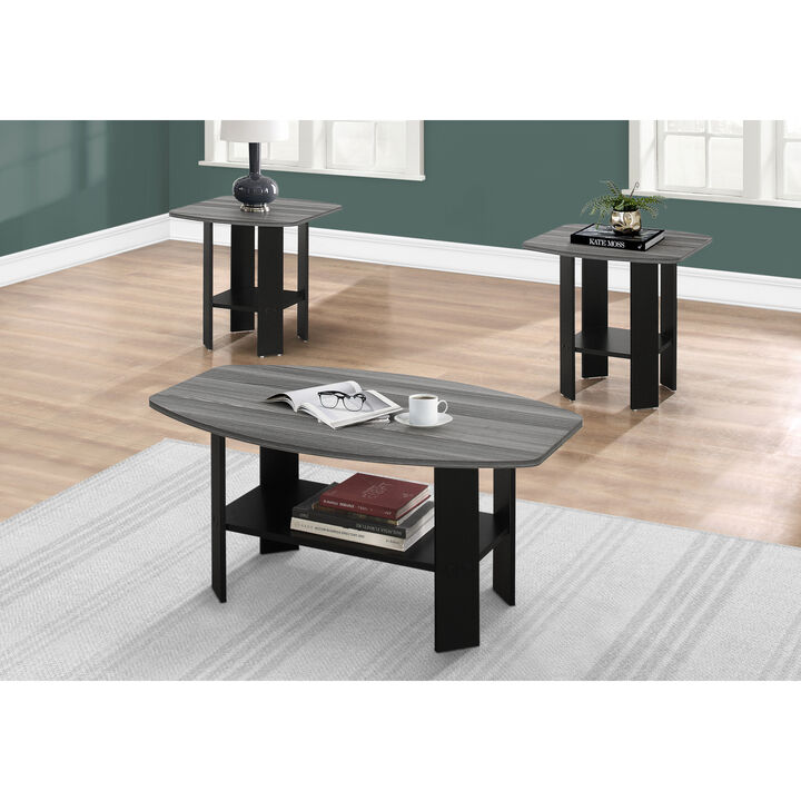 Monarch Specialties I 7928P Table Set, 3pcs Set, Coffee, End, Side, Accent, Living Room, Laminate, Black, Grey, Transitional