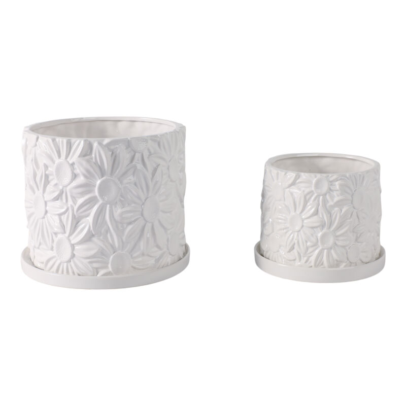 S/2 6/8" Daisy Flower Planter, White image number 3