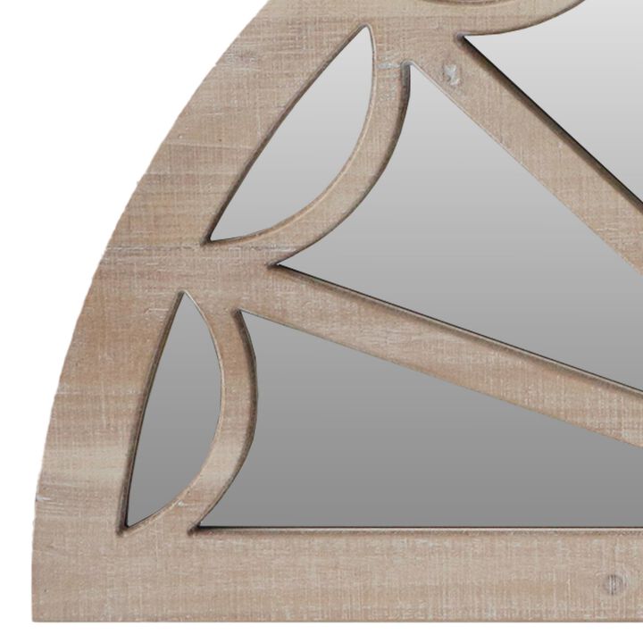 Window Pane Design Half Crescent Moon Shaped Wooden Wall Mirror, Brown-Benzara