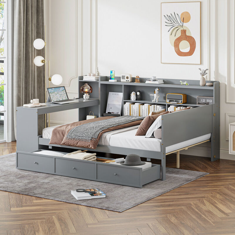 Merax Multifunctional Pine Daybed with Desk & Storage image number 1