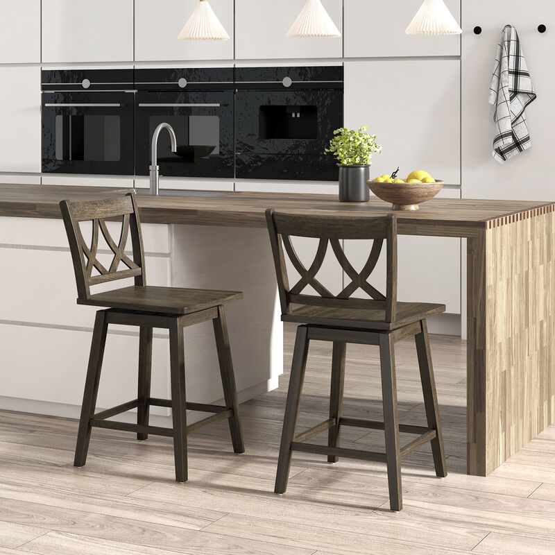 Bar Stool Set of 2 Wooden Bar Chairs with Rubber Wood Frame