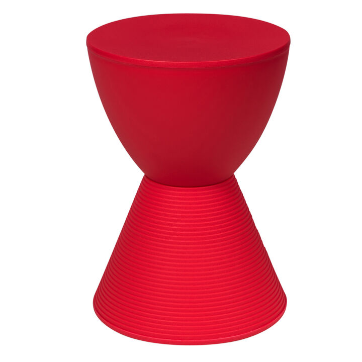 LeisureMod Modern ABS Shell Ribbed Hourglass Accent Drum Side Table with Removable Lid for Storage Indoor and Outdoor Use
