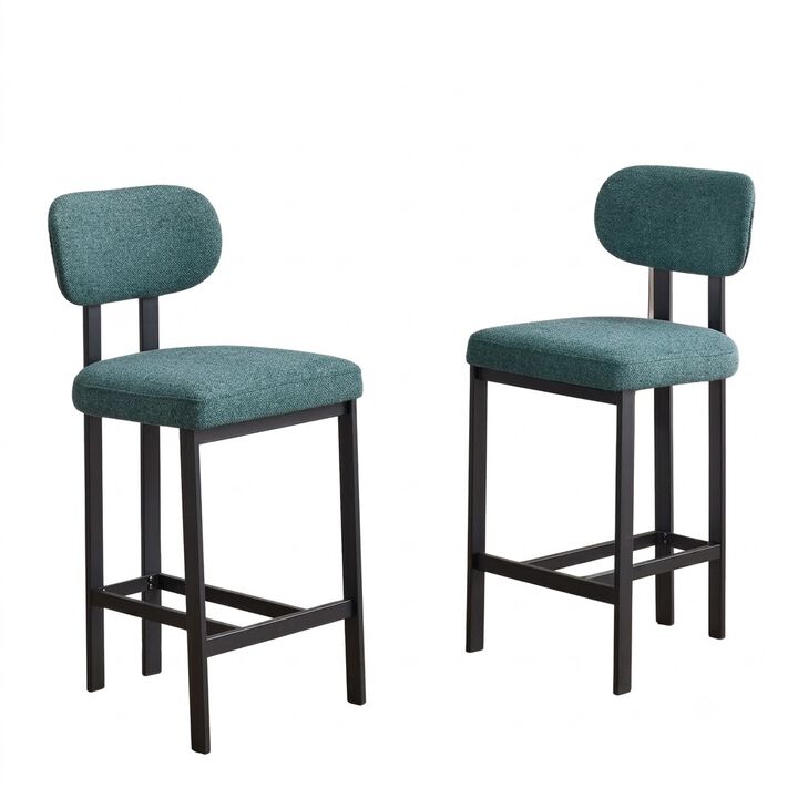 Envelor Counter Height Upholstered Chenille Bar Stool with Metal Legs, Set of 2