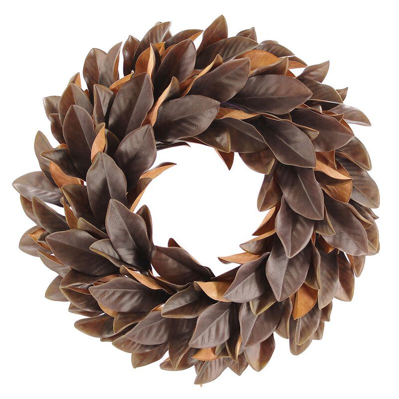 30" Faux Brown Magnolia Leaf Wreath image number 0