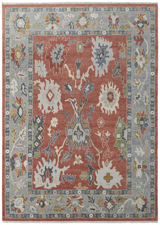 HomeRoots Wool Floral Hand Knotted Area Rug With Fringe