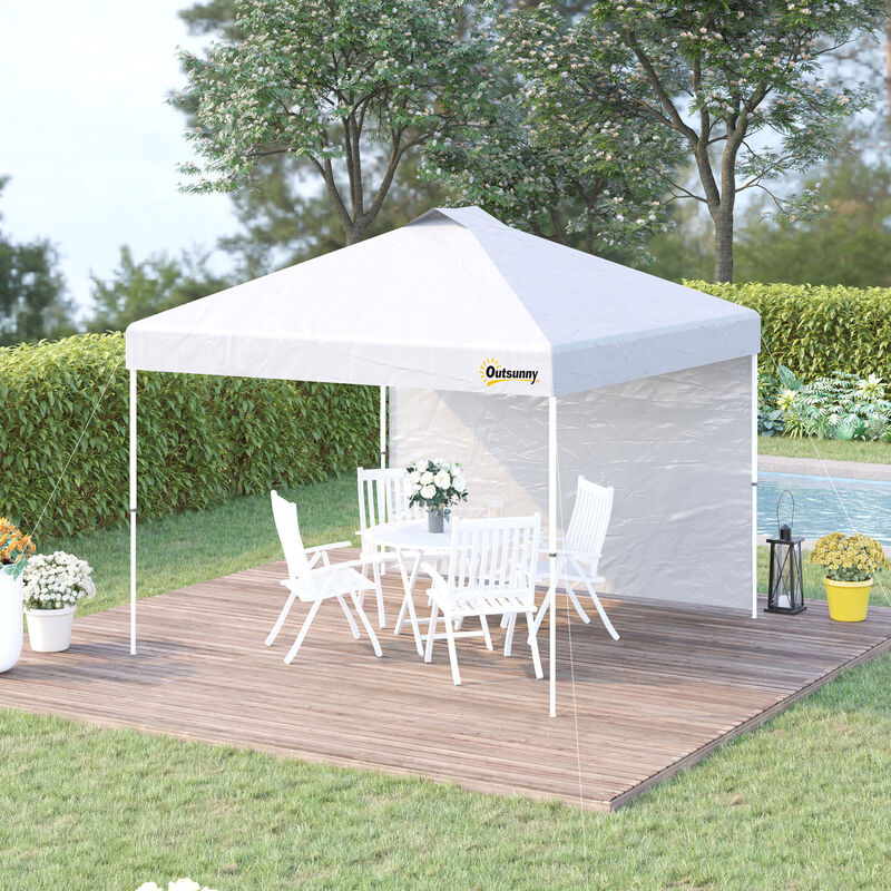 Outsunny 10' x 10' Pop-Up Canopy Tent with 1 Removable Sidewall, Commercial Instant Sun Shelter, Tents for Parties with Wheeled Carry Bag for Outdoor, Garden, Patio, White