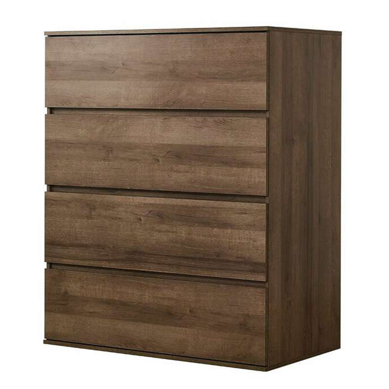 Lina Tall Dresser Chest, 4 Self Closing Drawers, Narrow Bar Handles, Brown
