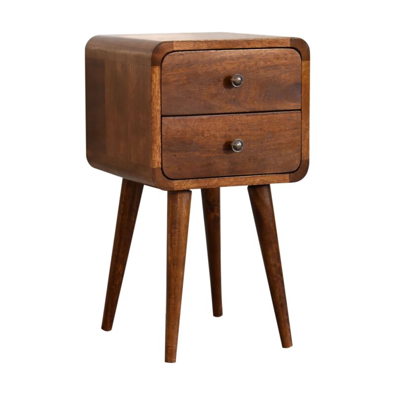 Mini Chestnut Curved Solid Wood 2 Drawer NightStand
