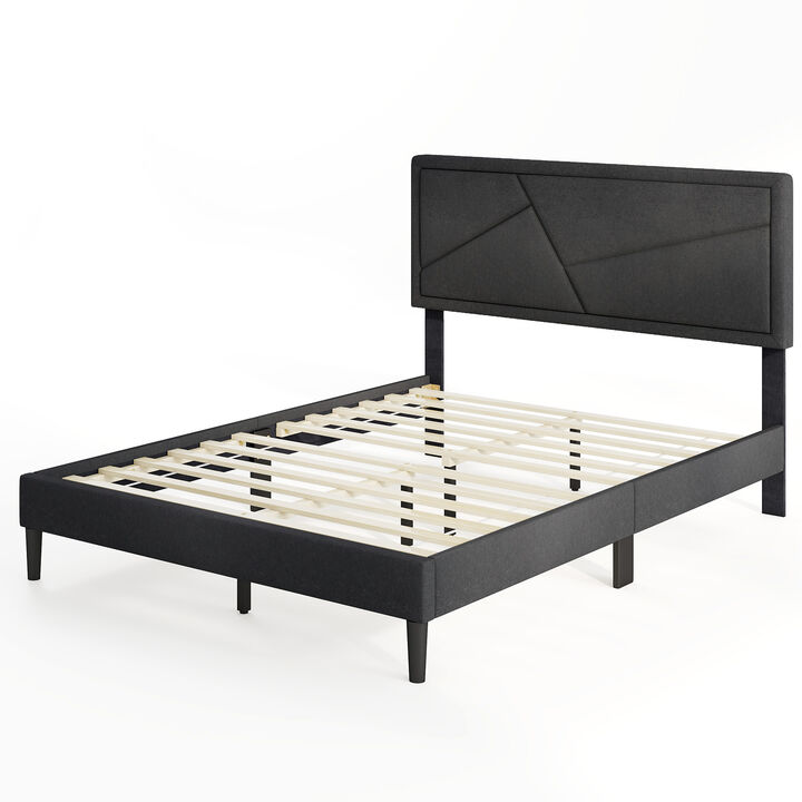 Comfortable Upholstered Platform Bed Frame with Elevated Headboard