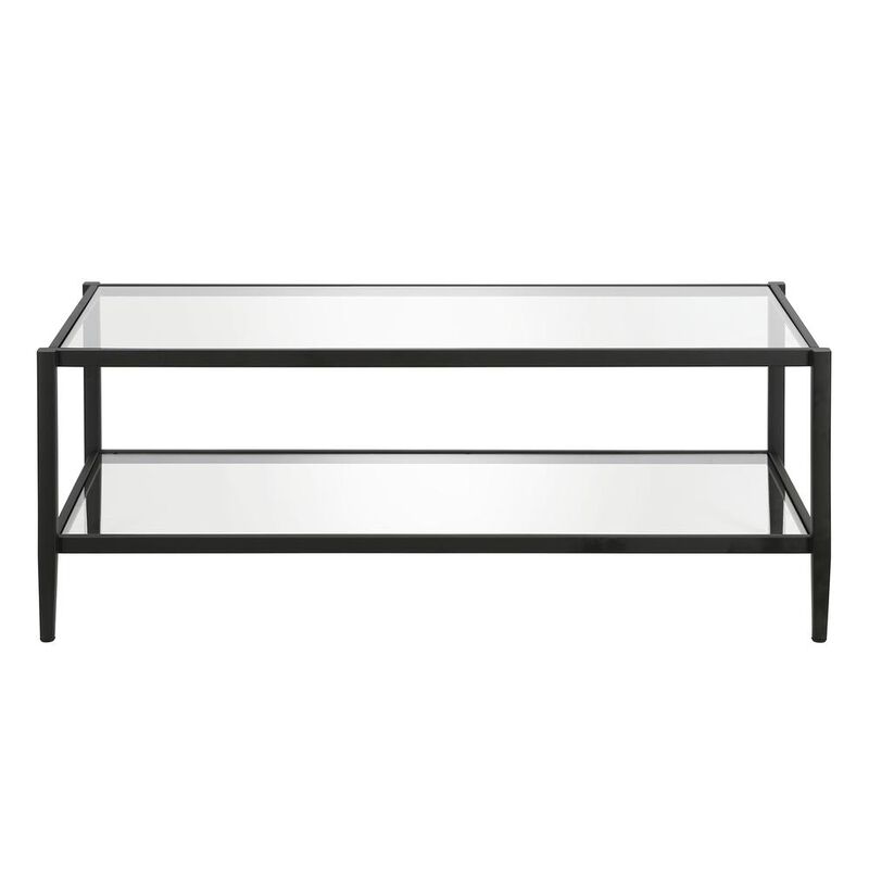 Hudson&Canal Hera 45'' Wide Rectangular Coffee Table with Glass Shelf in Blackened Bronze