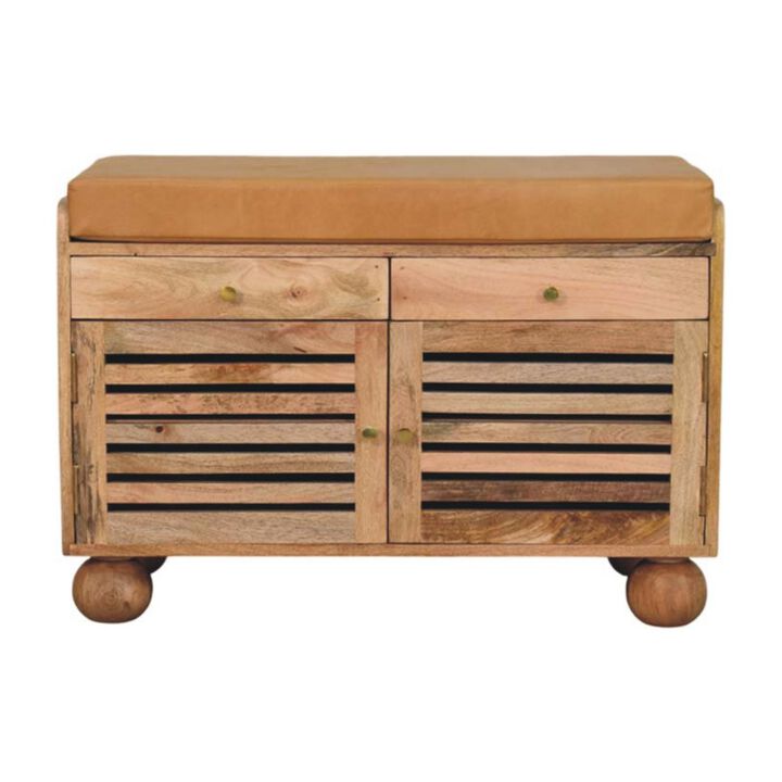 Artisan Furniture Solid Wood Shutter Oak-ish Shoe Rack with 2 drawers, 4 Inside Shelves, Beige