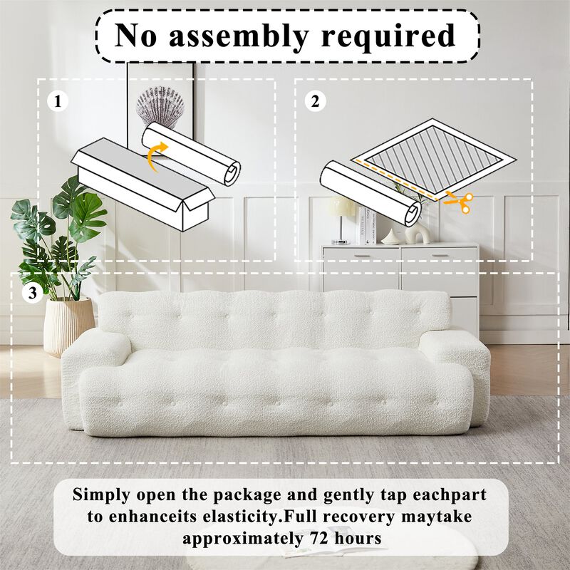 Clihome 87.4 Inch Tufted 3-Seater Sofa with Square Arms, Soft Chenille Fabric Cloud Sofa,Green image number 3