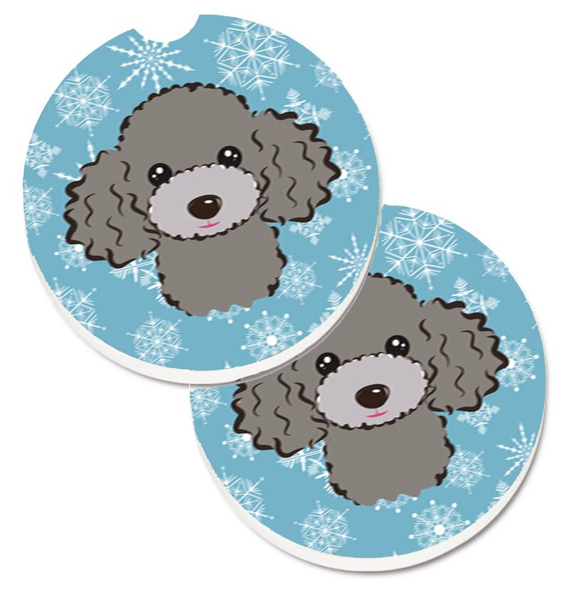 Caroline's Treasures Snowflake Silver Gray Poodle Set of 2 Cup Holder Car Coasters BB1693CARC, 2.56, Multicolor